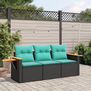 vidaXL Set mobilier de grădină cu perne, 3 piese, negru, poliratan imagine