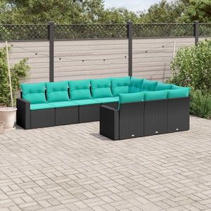 vidaXL Set canapele de grădină cu perne, 10 piese, negru, poliratan imagine