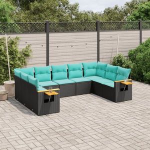 vidaXL Set mobilier de grădină cu perne, 9 piese, negru, poliratan imagine
