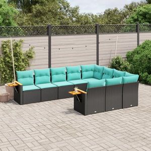 vidaXL Set canapele de grădină cu perne, 10 piese, negru, poliratan imagine