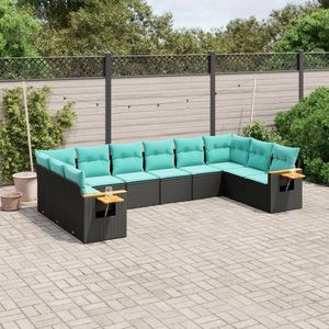 vidaXL Set canapele de grădină cu perne, 10 piese, negru, poliratan imagine