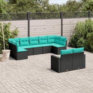 vidaXL Set mobilier de grădină cu perne, 9 piese, negru, poliratan imagine