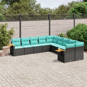 vidaXL Set canapele de grădină cu perne, 10 piese, negru, poliratan imagine