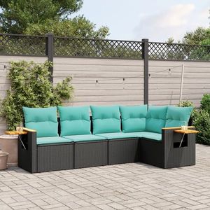 vidaXL Set mobilier de grădină cu perne, 5 piese, negru, poliratan imagine