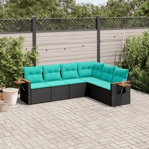 vidaXL Set canapele de grădină cu perne, 6 piese, negru, poliratan imagine