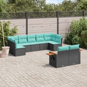vidaXL Set mobilier de grădină cu perne, 9 piese, negru, poliratan imagine