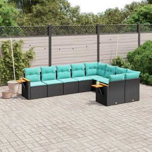 vidaXL Set mobilier de grădină cu perne, 9 piese, negru, poliratan imagine