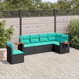 vidaXL Set canapele de grădină cu perne, 6 piese, negru, poliratan imagine