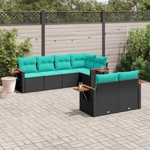 vidaXL Set canapele de grădină cu perne, 7 piese, negru, poliratan imagine