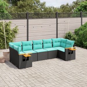 vidaXL Set canapele de grădină cu perne, 7 piese, negru, poliratan imagine