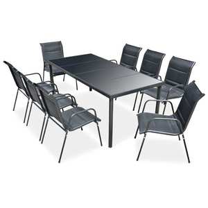 vidaXL Set mobilier de exterior, 9 piese, negru, oțel imagine