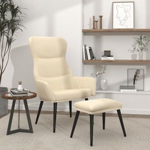 vidaXL Scaun de relaxare cu taburet, crem, textil imagine