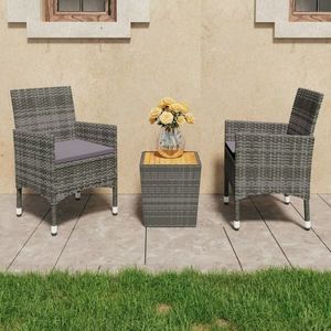 vidaXL Set mobilier grădină, 3 piese, gri, poliratan și lemn acacia imagine