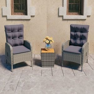 vidaXL Set mobilier grădină, 3 piese, gri, poliratan și lemn acacia imagine