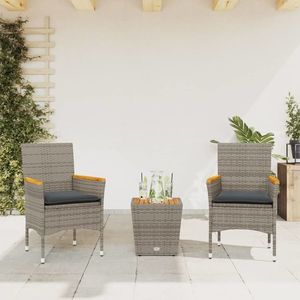 vidaXL Set mobilier de bistro cu perne, 3 piese, gri, ratan PE imagine