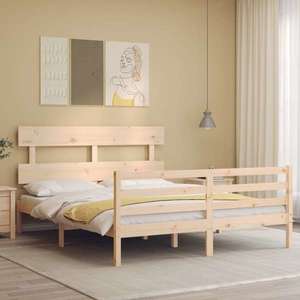 vidaXL Cadru de pat cu tăblie, king size, lemn masiv imagine