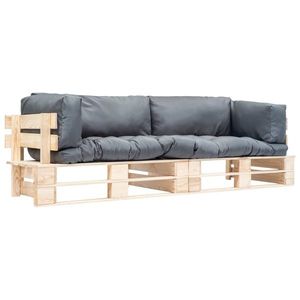 vidaXL Set canapea grădină paleți cu perne gri, 2 piese, lemn de pin imagine