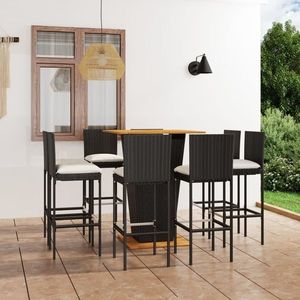 vidaXL Set mobilier bar de grădină cu perne, 9 piese, negru, poliratan imagine