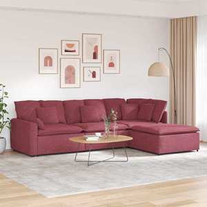 vidaXL Canapea modulară cu taburet și perne, material textil, roșu vin imagine