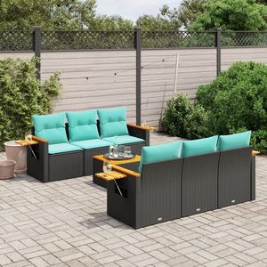 vidaXL Set canapele de grădină cu perne, 7 piese, negru, poliratan imagine