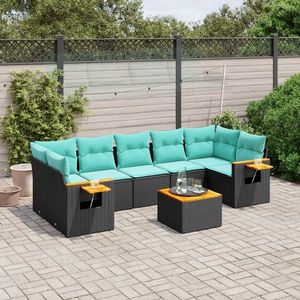vidaXL Set canapele de grădină cu perne, 8 piese, negru, poliratan imagine