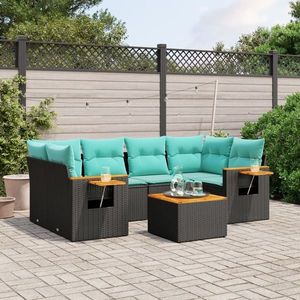 vidaXL Set canapele de grădină cu perne, 7 piese, negru, poliratan imagine