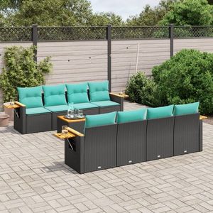 vidaXL Set mobilier de grădină cu perne, 9 piese, negru, poliratan imagine