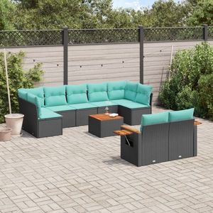 vidaXL Set canapele de grădină cu perne, 10 piese, negru, poliratan imagine