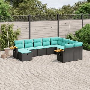 vidaXL Set canapele de grădină cu perne, 10 piese, negru, poliratan imagine