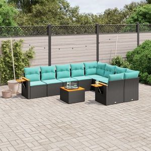 vidaXL Set canapele de grădină cu perne, 10 piese, negru, poliratan imagine