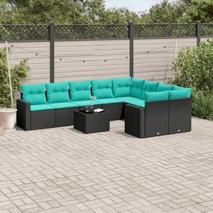 vidaXL Set canapele de grădină cu perne, 10 piese, negru, poliratan imagine