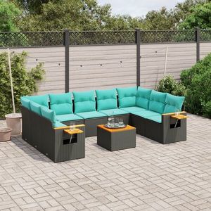 vidaXL Set canapele de grădină cu perne, 10 piese, negru, poliratan imagine