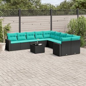 vidaXL Set canapele de grădină cu perne, 11 piese, negru, poliratan imagine