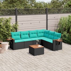 vidaXL Set canapele de grădină cu perne, 7 piese, negru, poliratan imagine