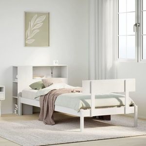 vidaXL Pat cu bibliotecă fără saltea, alb, 75x190 cm, lemn masiv pin imagine