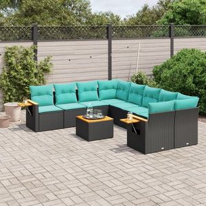 vidaXL Set mobilier de grădină cu perne, 9 piese, negru, poliratan imagine