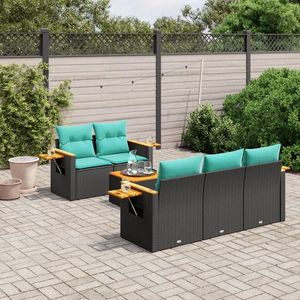 vidaXL Set canapele de grădină cu perne, 6 piese, negru, poliratan imagine