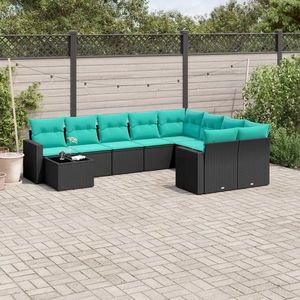 vidaXL Set canapele de grădină cu perne, 10 piese, negru, poliratan imagine