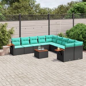 vidaXL Set canapele de grădină cu perne, 11 piese, negru, poliratan imagine