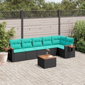 vidaXL Set canapele de grădină cu perne, 7 piese, negru, poliratan imagine