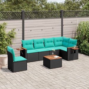 vidaXL Set canapele de grădină cu perne, 7 piese, negru, poliratan imagine