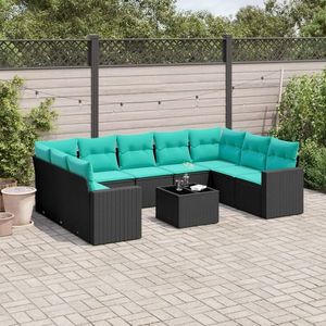 vidaXL Set canapele de grădină cu perne, 10 piese, negru, poliratan imagine