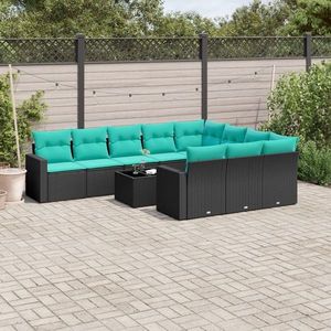vidaXL Set canapele de grădină cu perne, 11 piese, negru, poliratan imagine