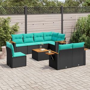 vidaXL Set canapele de grădină cu perne, 9 piese, negru, poliratan imagine