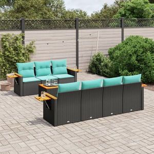 vidaXL Set mobilier de grădină cu perne, 8 piese, negru, poliratan imagine