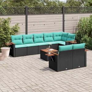 vidaXL Set mobilier de grădină cu perne, 9 piese, negru, poliratan imagine