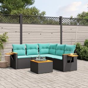 vidaXL Set canapele de grădină cu perne, 6 piese, negru, poliratan imagine