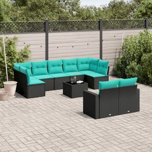 vidaXL Set canapele de grădină cu perne, 10 piese, negru, poliratan imagine