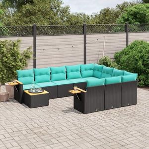 vidaXL Set canapele de grădină cu perne, 11 piese, negru, poliratan imagine