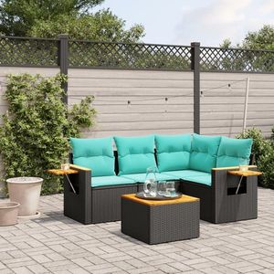 vidaXL Set mobilier de grădină cu perne, 5 piese, negru, poliratan imagine